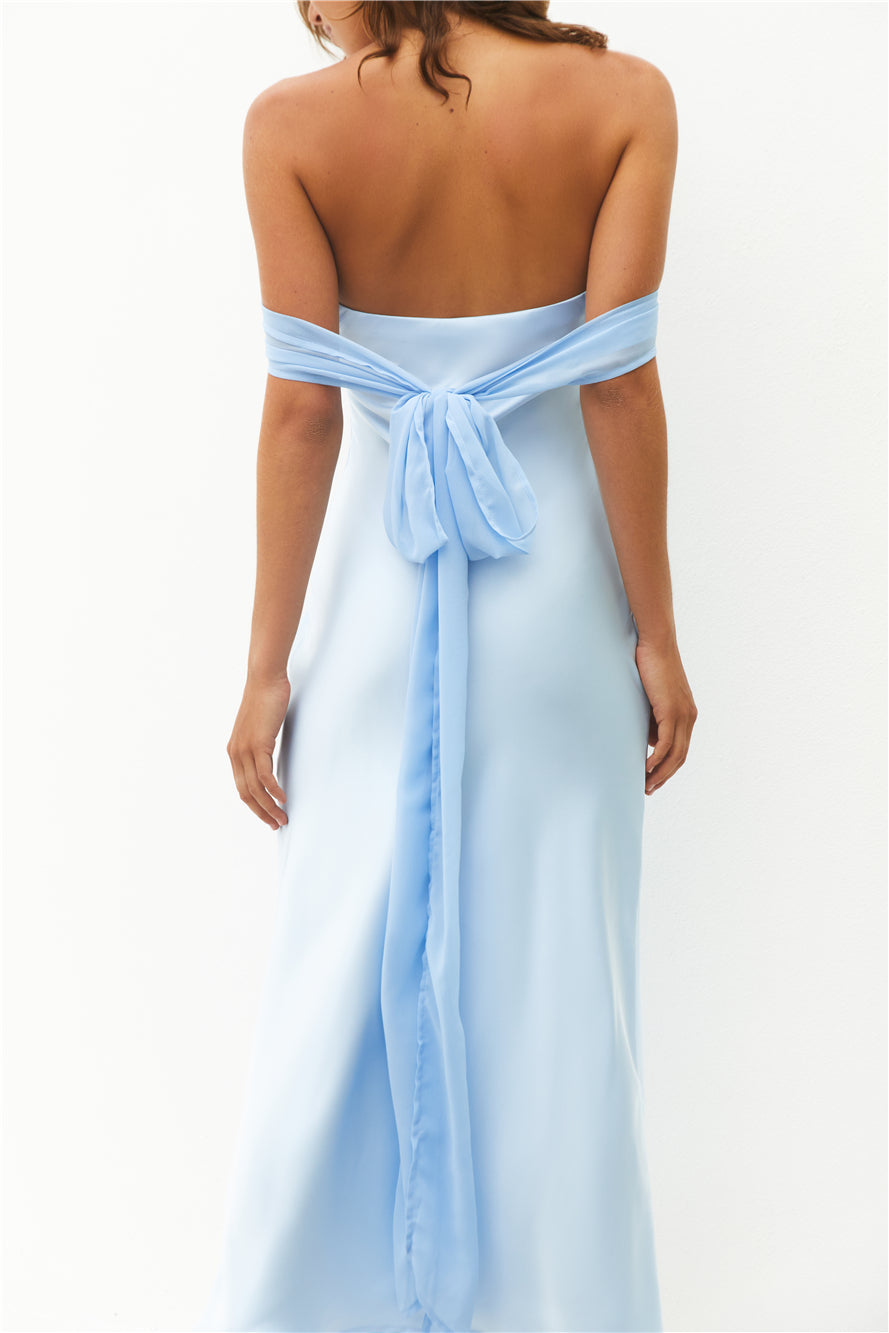 Damen Maxikleid mit Schulterfreiem Design in Blau Jully