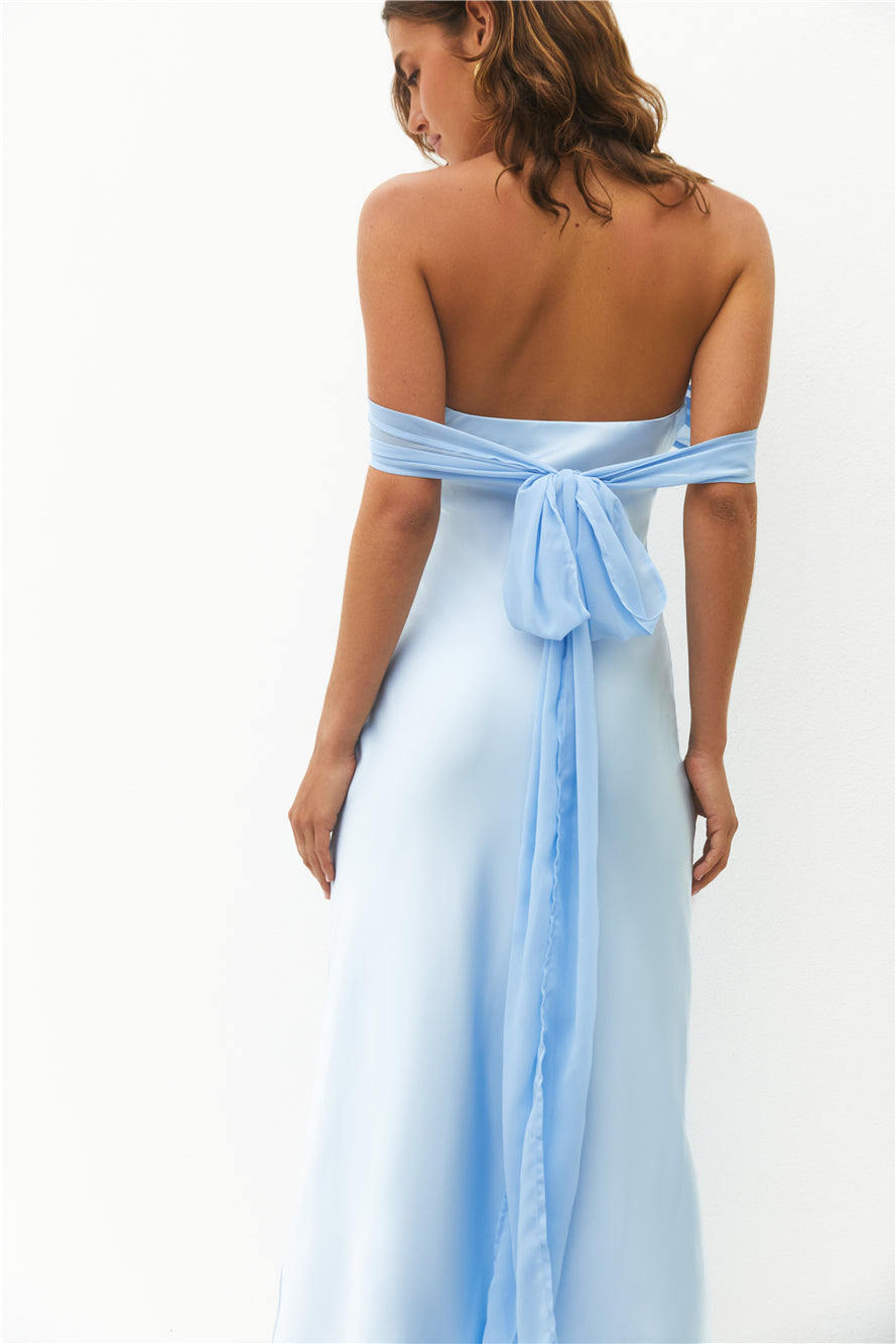 Damen Maxikleid mit Schulterfreiem Design in Blau Jully