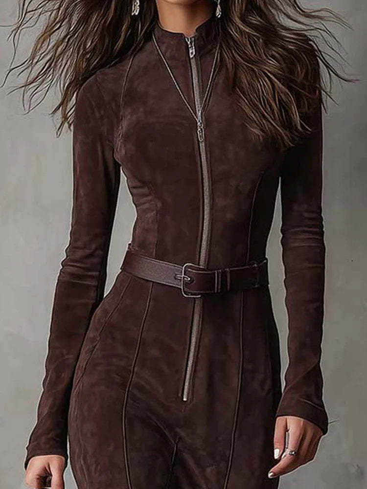 Damen Maxikleid mit Seitenschlitz und Taillengürtel Jully