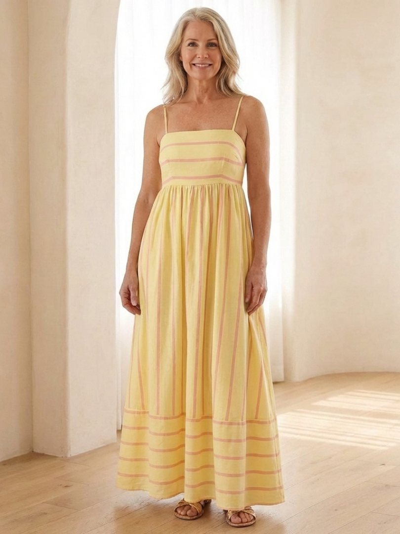 Damen Maxikleid mit Spaghettiträgern und Streifen Jully