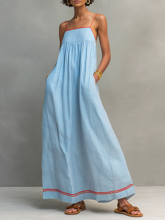 Damen Maxikleid mit Spaghettiträgern und Streifen Jully