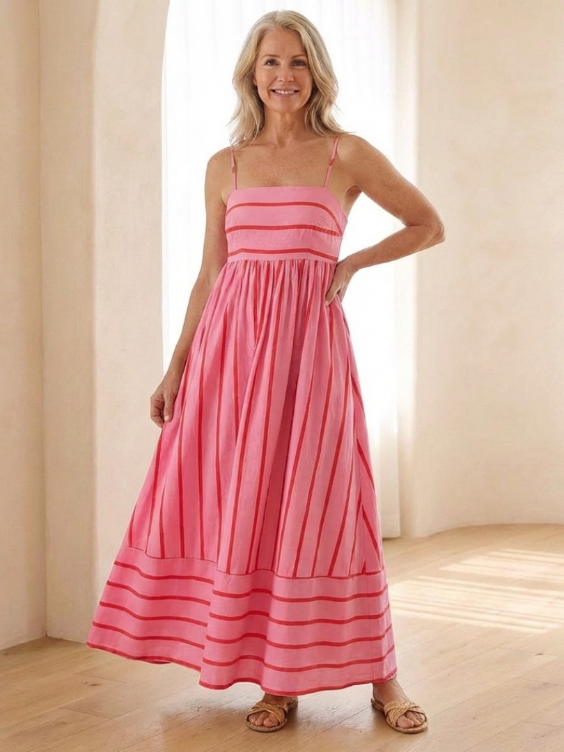 Damen Maxikleid mit Spaghettiträgern und Streifen Jully
