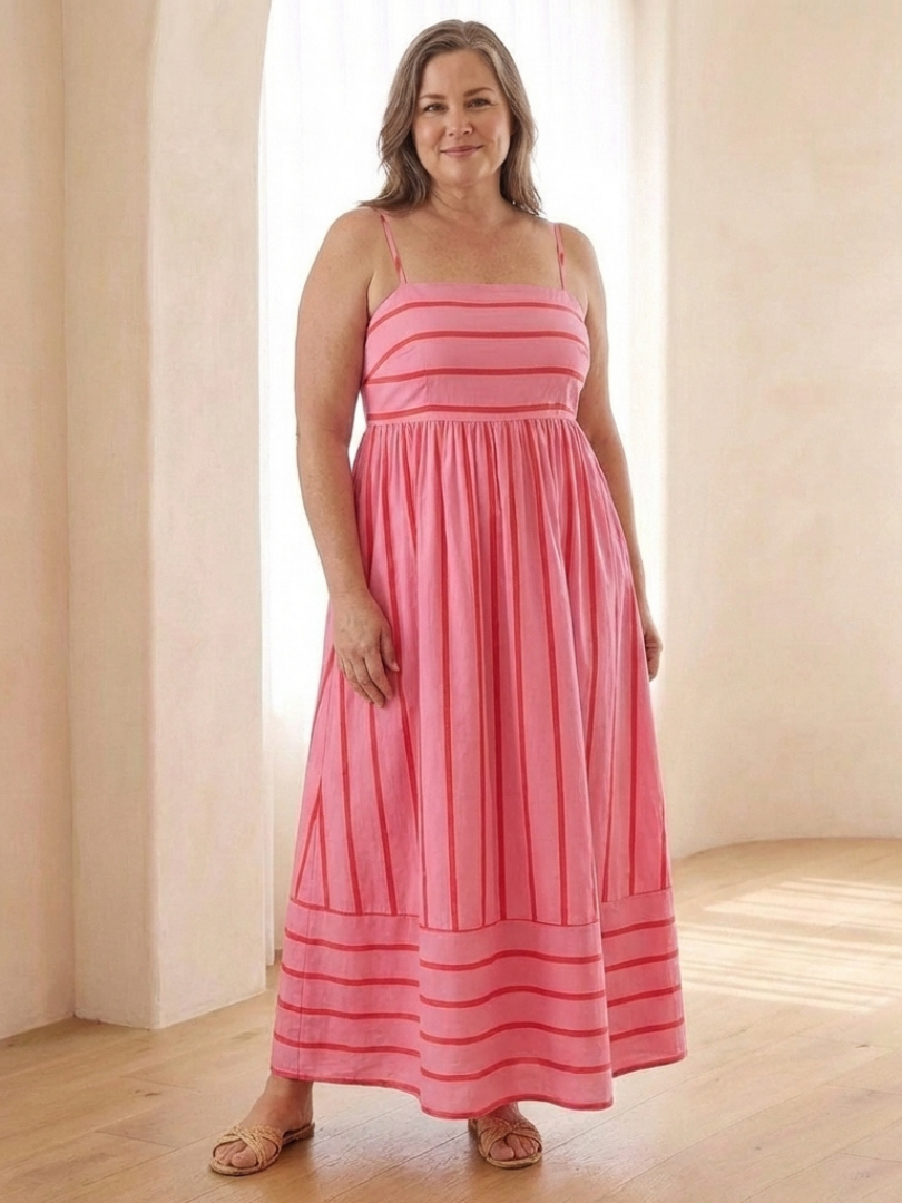 Damen Maxikleid mit Spaghettiträgern und Streifen Jully