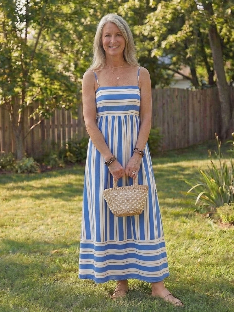 Damen Maxikleid mit Spaghettiträgern und Streifen Jully