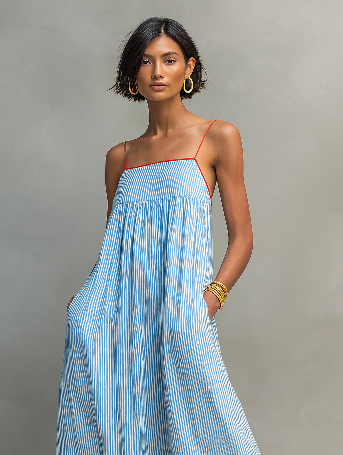 Damen Maxikleid mit Spaghettiträgern und Streifen Jully