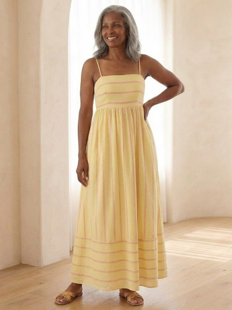 Damen Maxikleid mit Spaghettiträgern und Streifen Jully