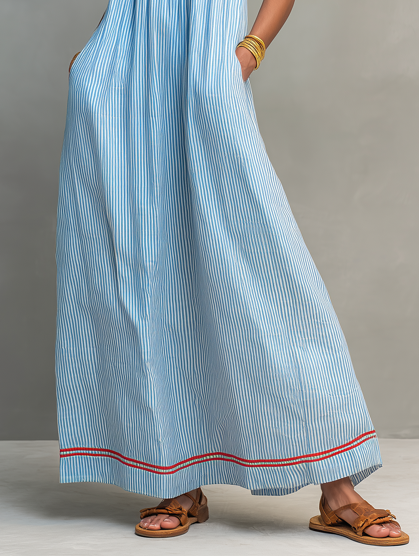 Damen Maxikleid mit Spaghettiträgern und Streifen Jully