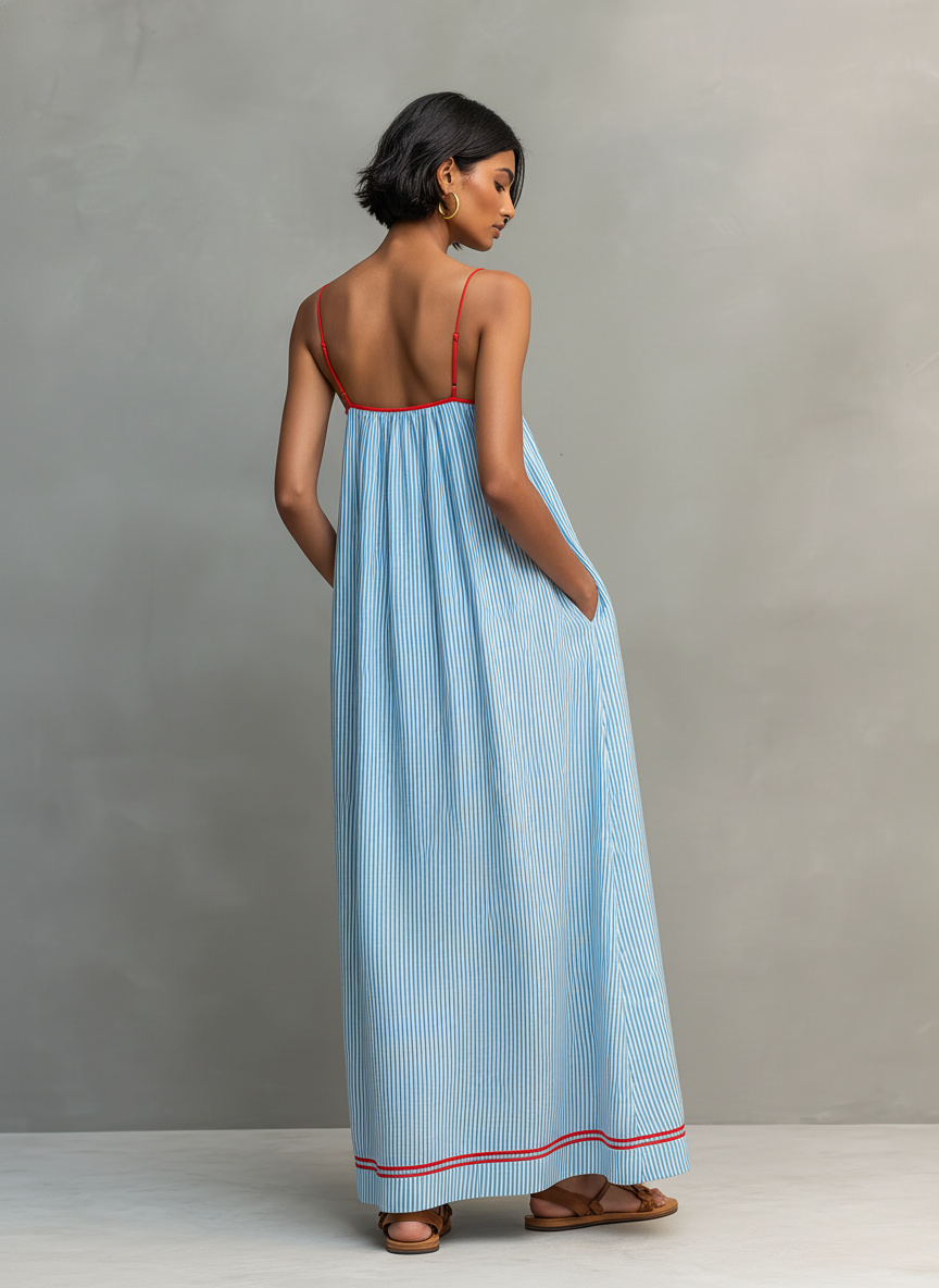 Damen Maxikleid mit Spaghettiträgern und Streifen Jully