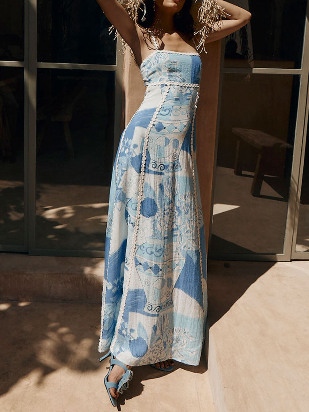 Damen Maxikleid mit Spitzen-Patchwork und Neckholder Jully