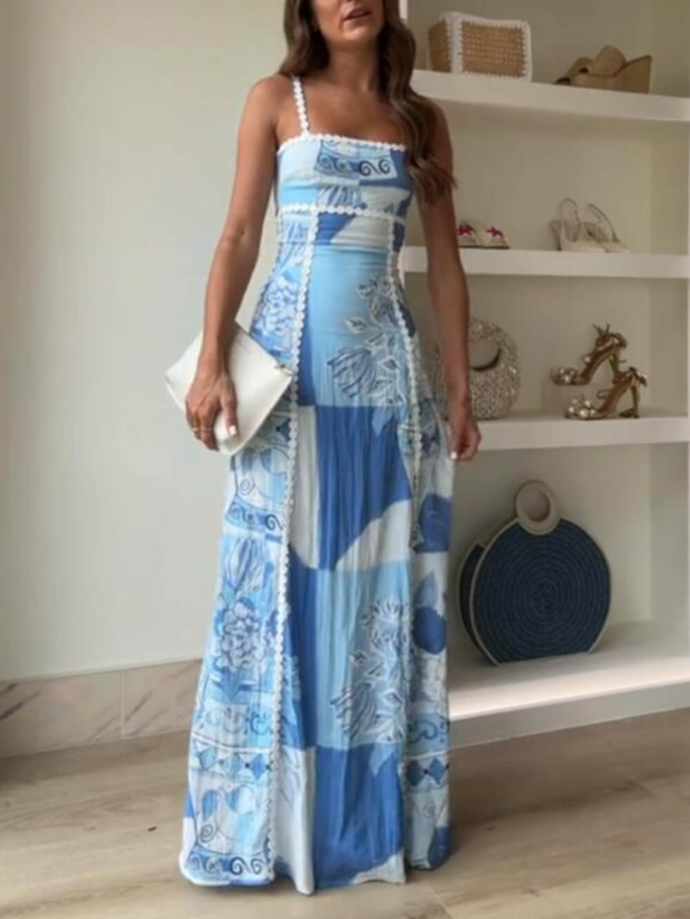 Damen Maxikleid mit Spitzen-Patchwork und Neckholder Jully