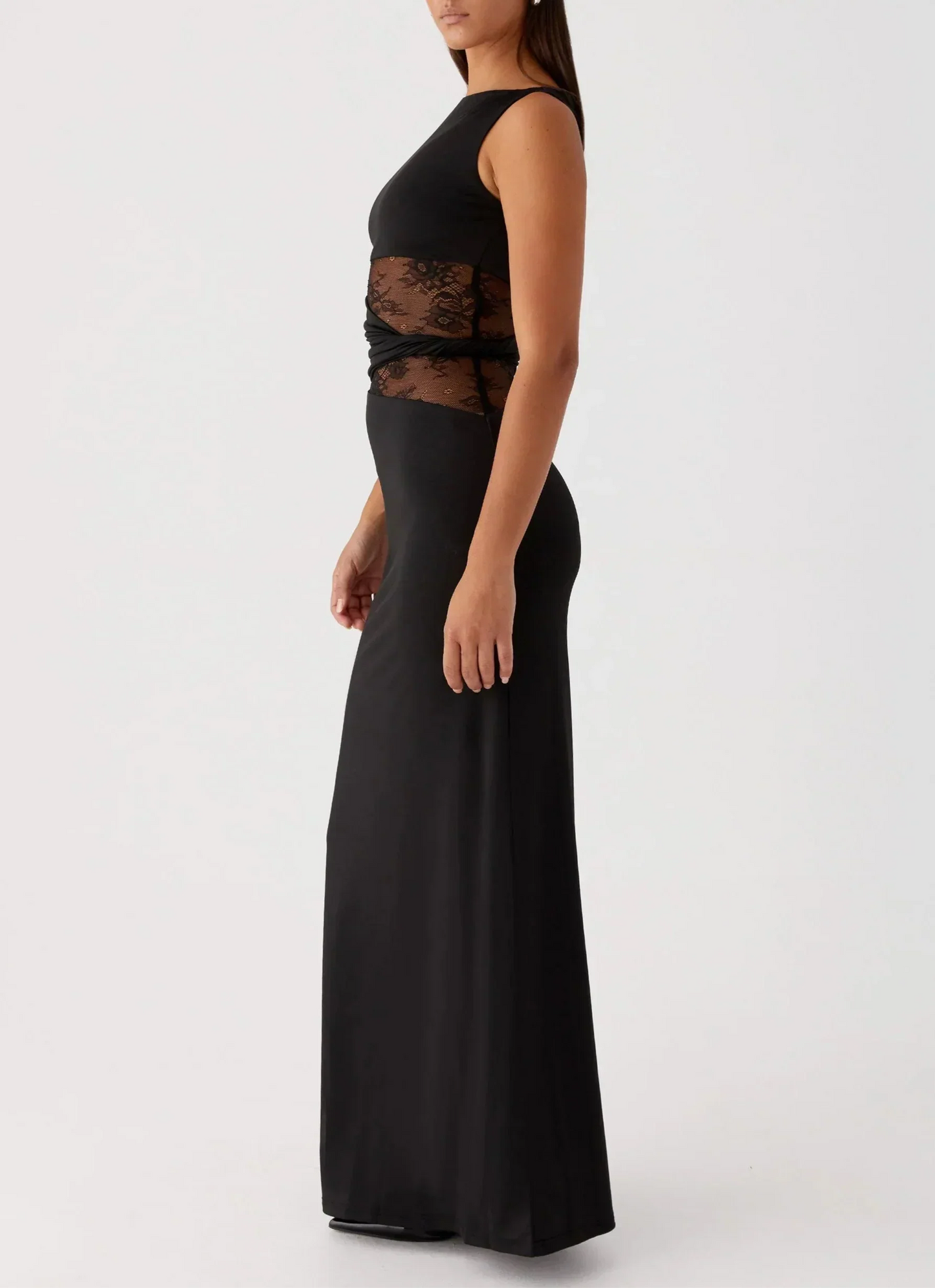 Damen Maxikleid mit Spitzenausschnitt in Schwarz Jully