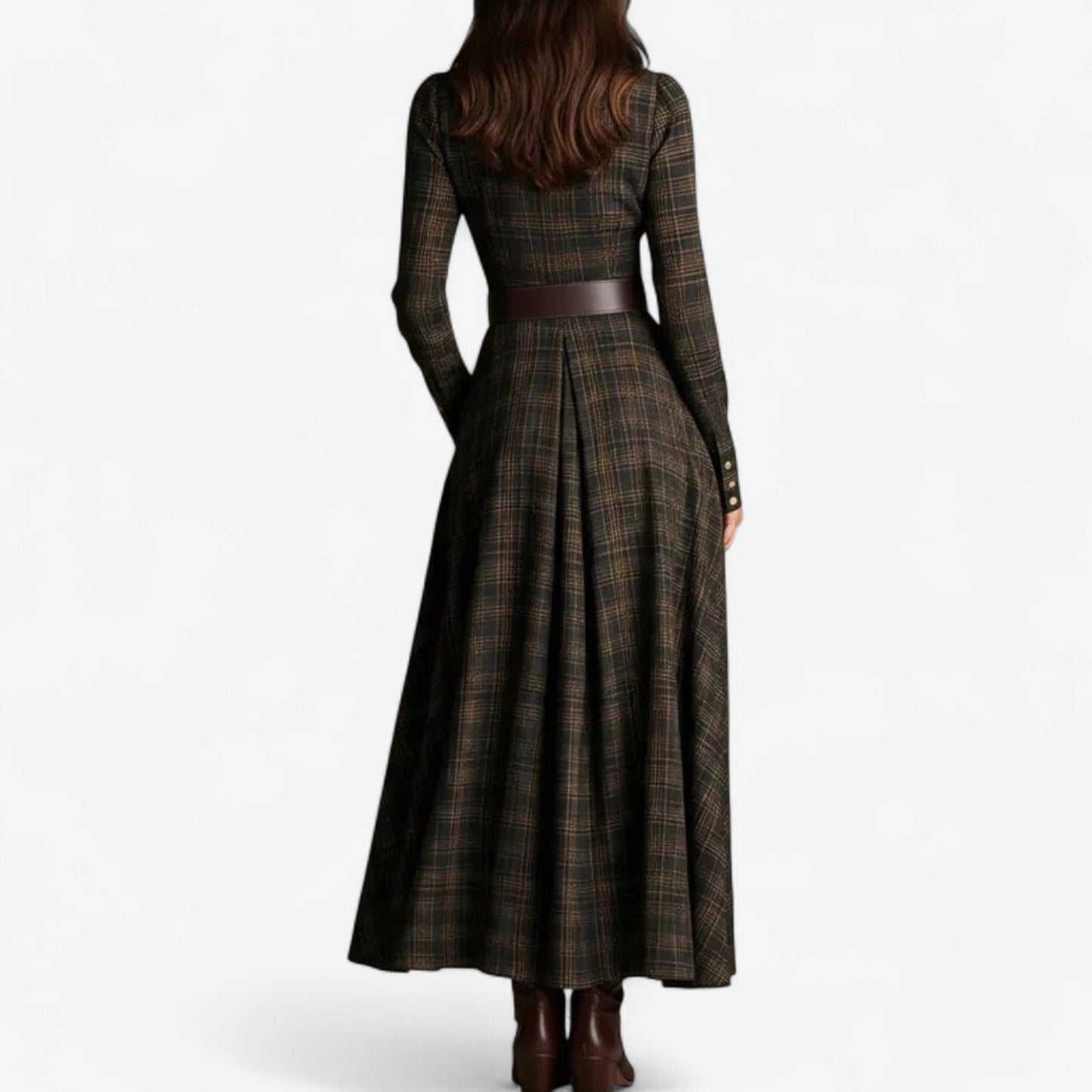 Damen Maxikleid mit Tartanmuster und verstellbarem Gürtel Jully