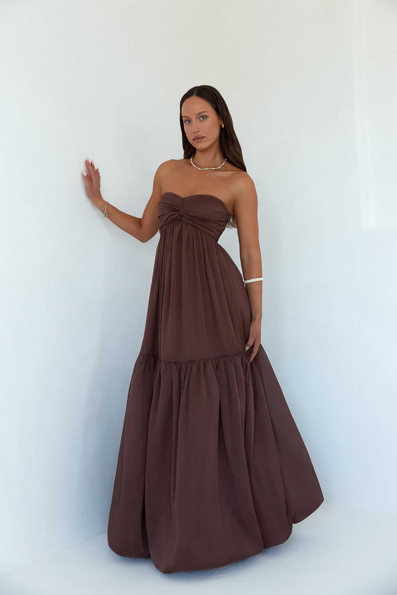 Damen Maxikleid mit Trägerlosem Ausschnitt für Hochzeitsgast Jully