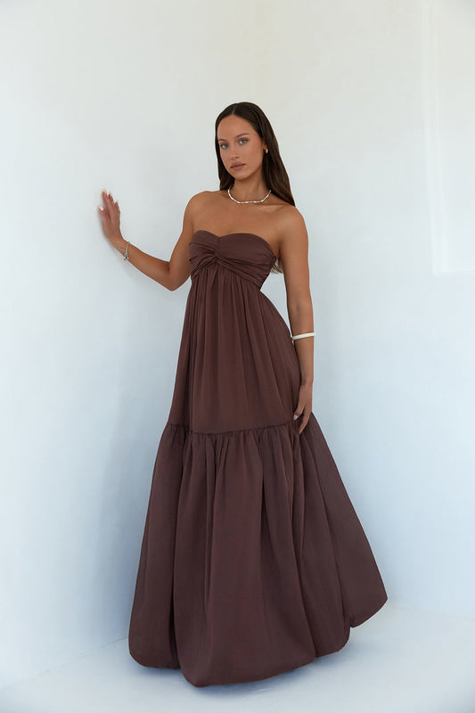 Damen Maxikleid mit Trägerlosem Ausschnitt für Hochzeitsgast Jully