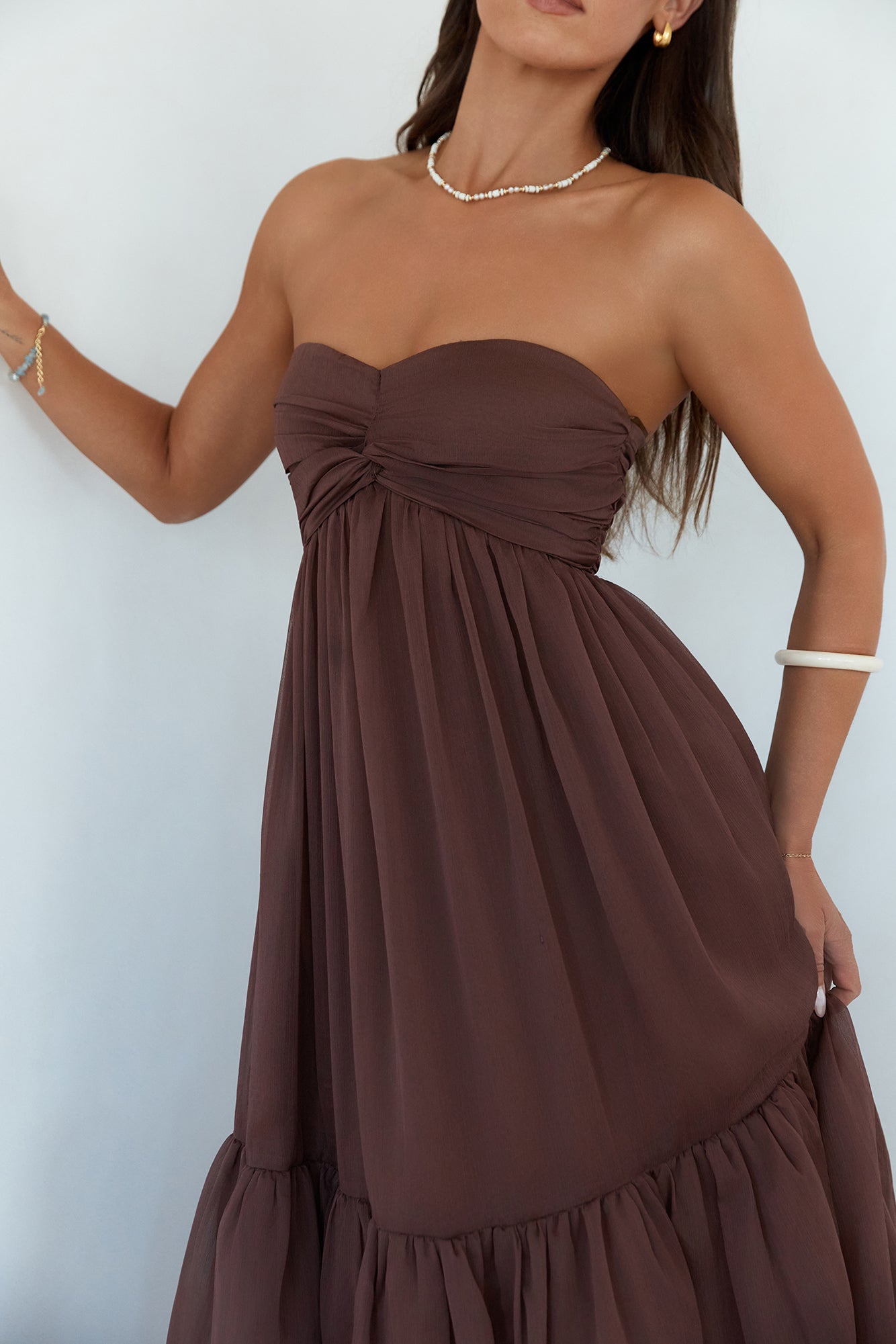 Damen Maxikleid mit Trägerlosem Ausschnitt für Hochzeitsgast Jully