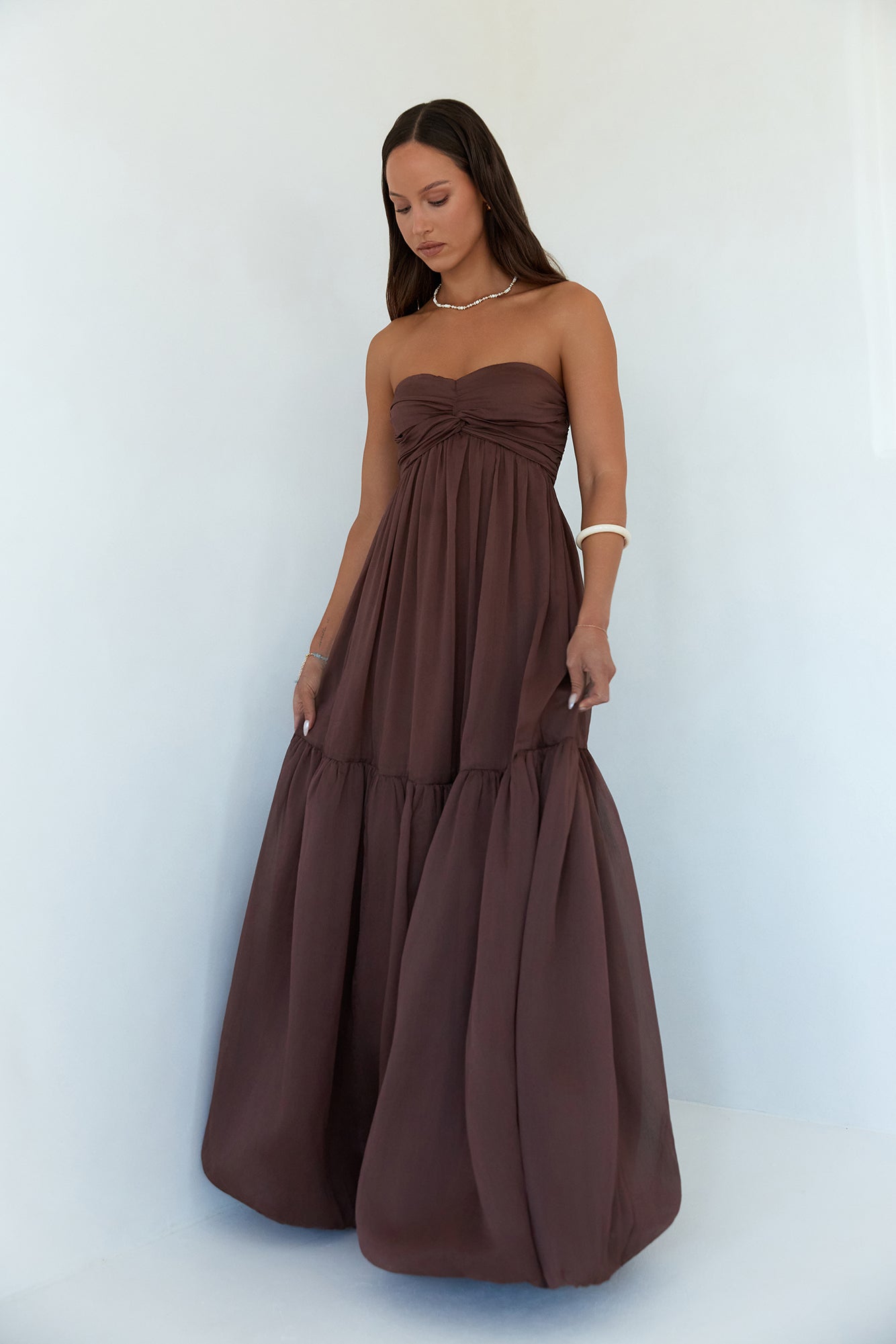 Damen Maxikleid mit Trägerlosem Ausschnitt für Hochzeitsgast Jully