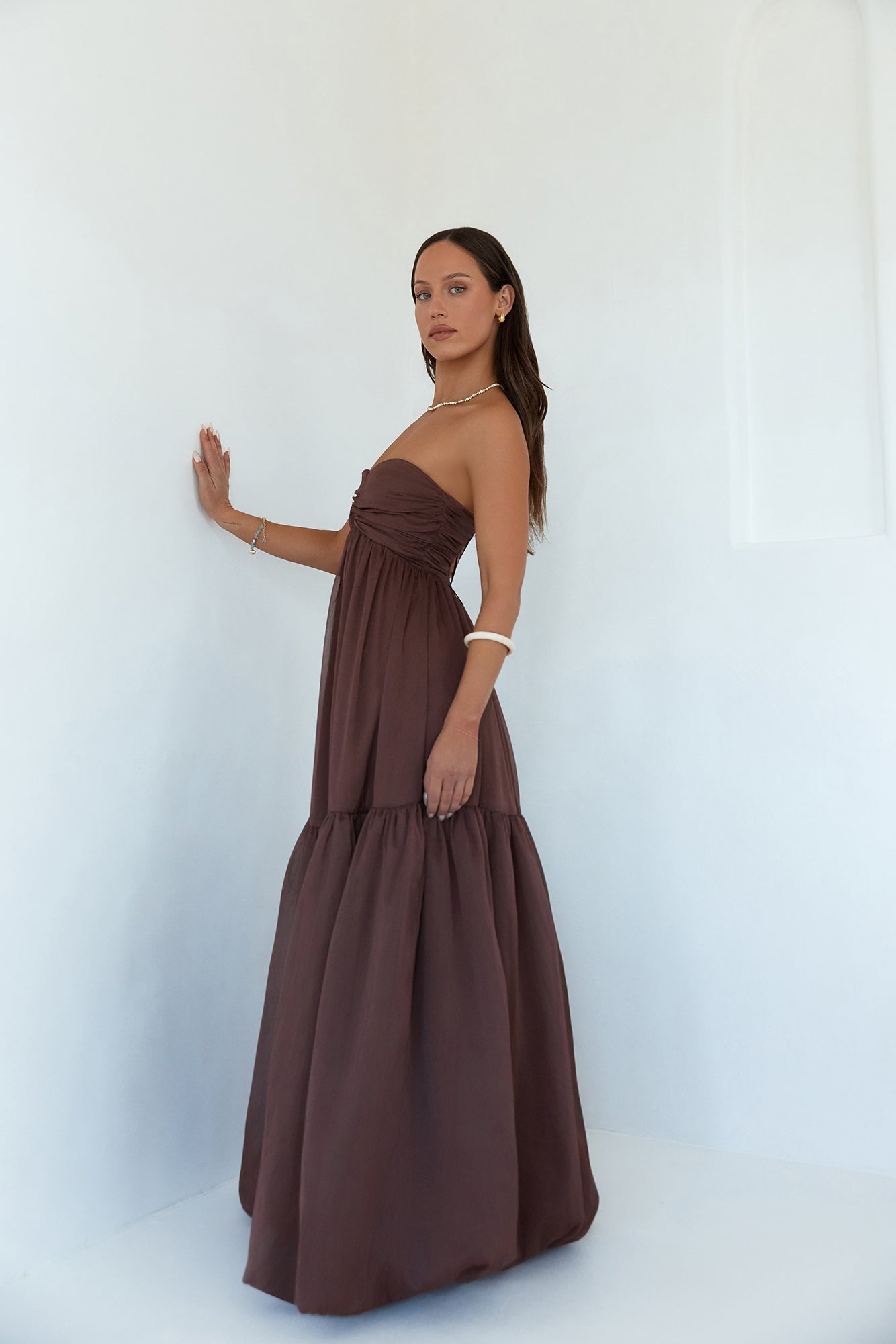 Damen Maxikleid mit Trägerlosem Ausschnitt für Hochzeitsgast Jully