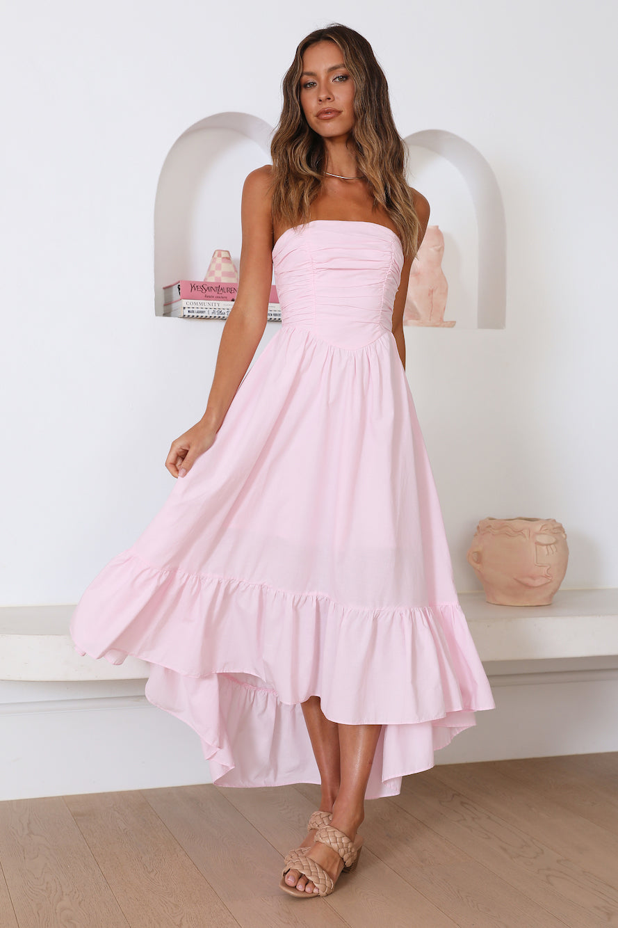 Damen Maxikleid mit Trägerloser Passform in Rosa Jully