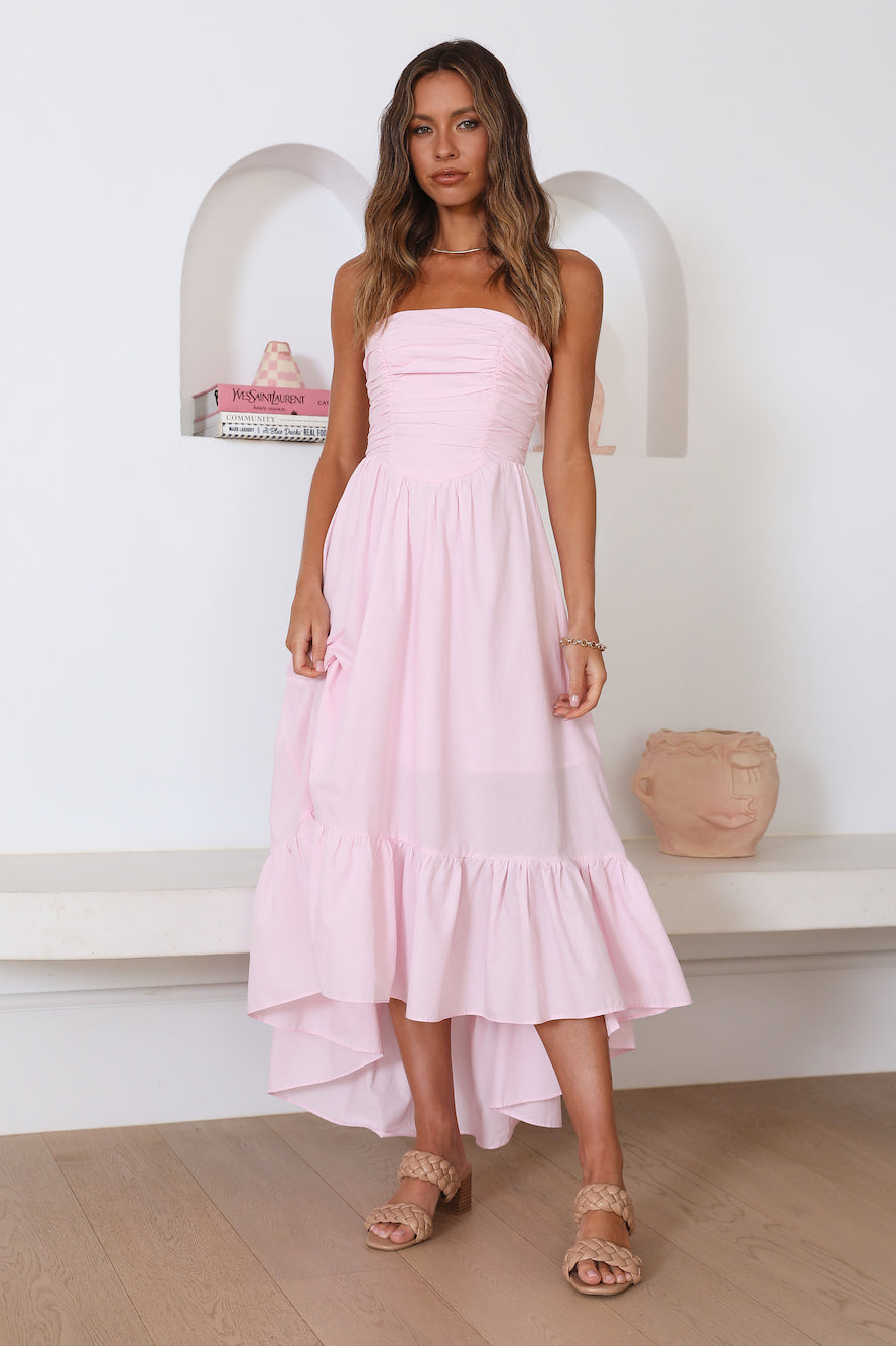 Damen Maxikleid mit Trägerloser Passform in Rosa Jully