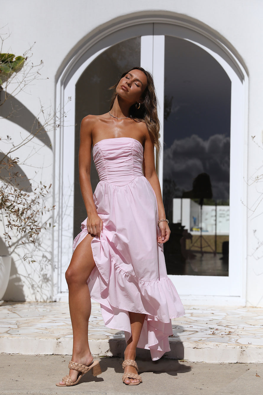 Damen Maxikleid mit Trägerloser Passform in Rosa Jully