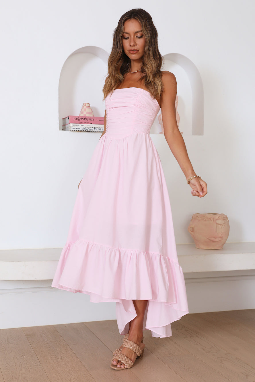 Damen Maxikleid mit Trägerloser Passform in Rosa Jully