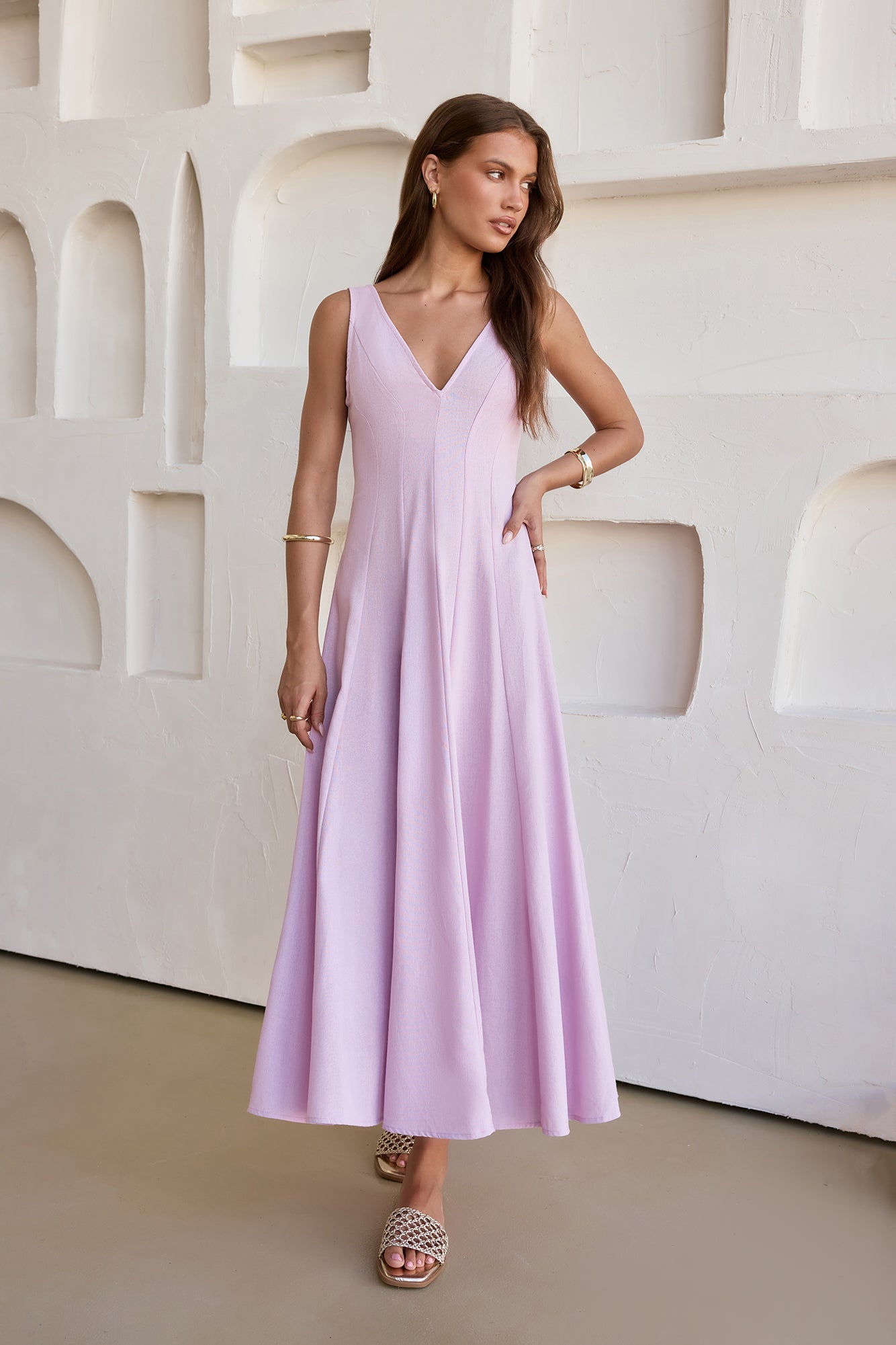 Damen Maxikleid mit V-Ausschnitt aus Baumwolle Jully