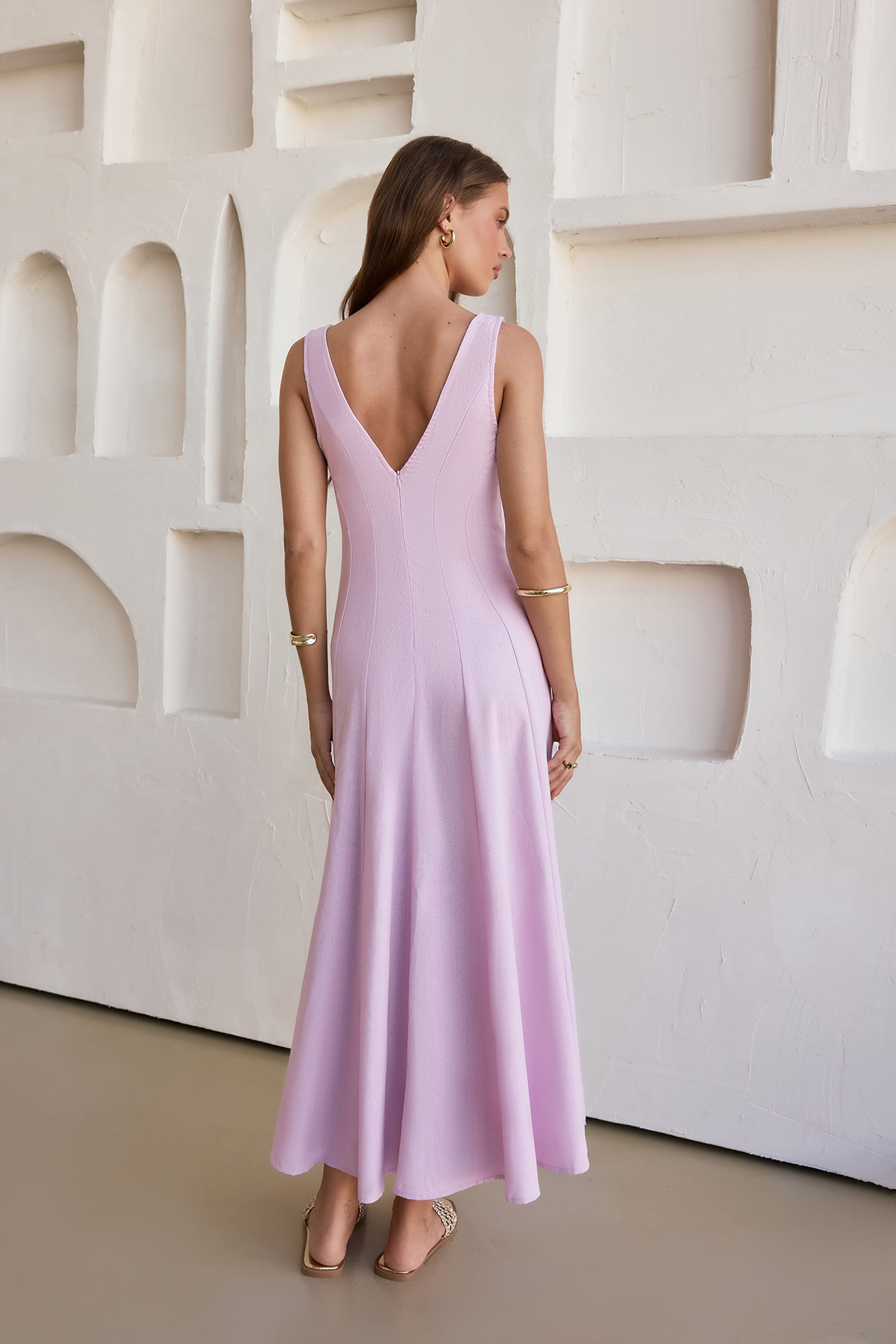 Damen Maxikleid mit V-Ausschnitt aus Baumwolle Jully