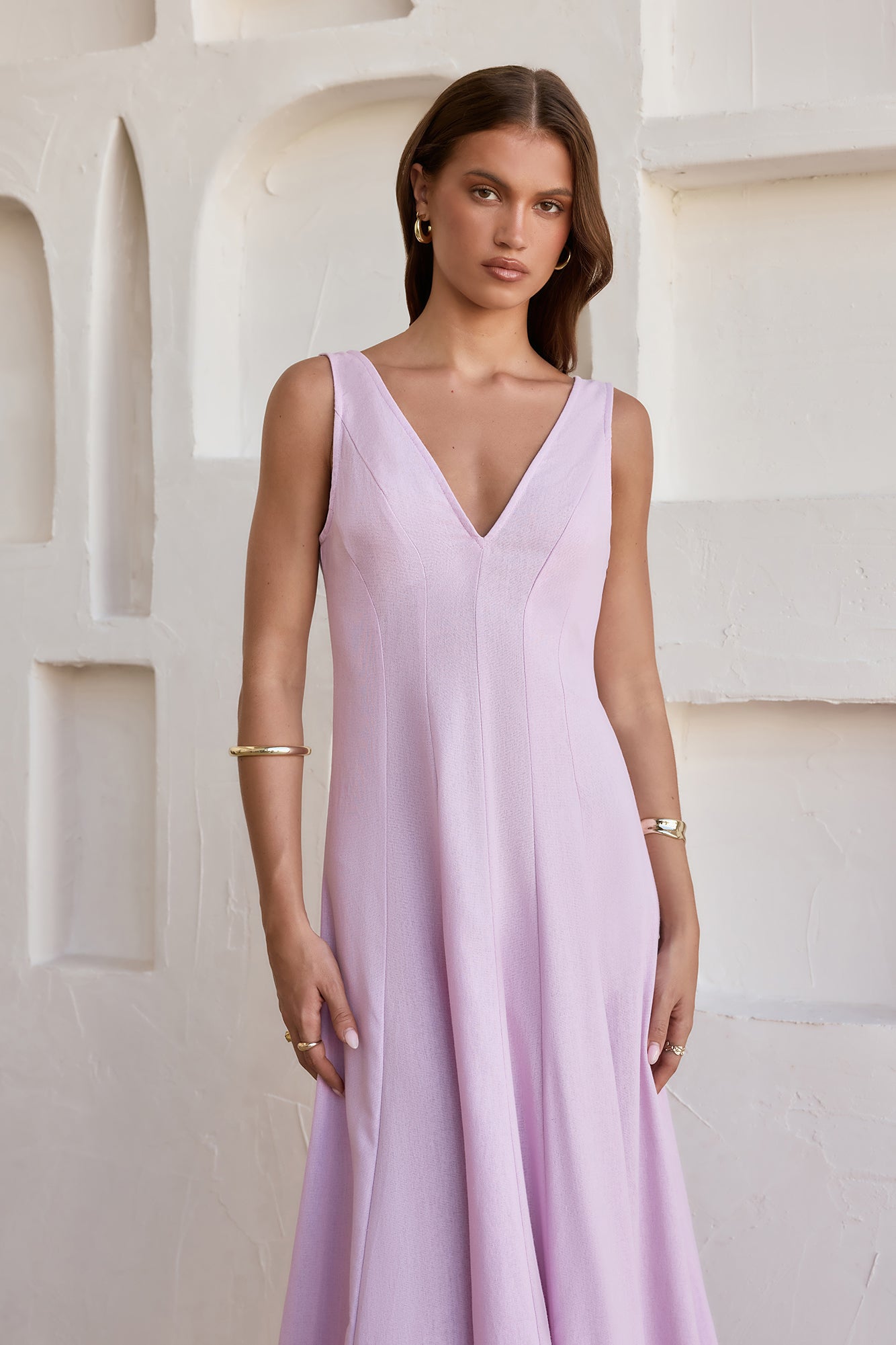 Damen Maxikleid mit V-Ausschnitt aus Baumwolle Jully