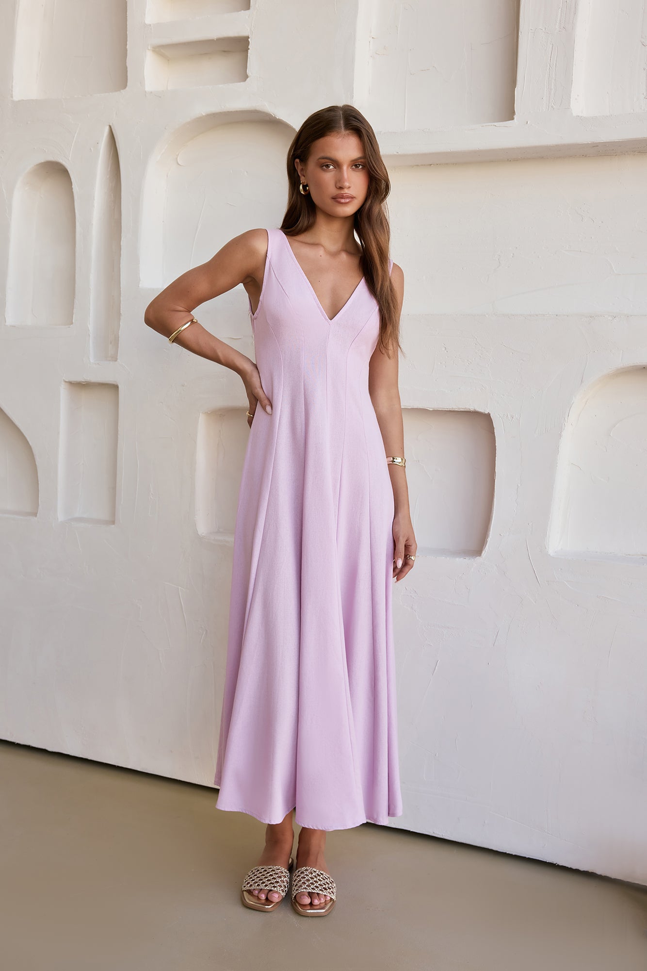 Damen Maxikleid mit V-Ausschnitt aus Baumwolle Jully