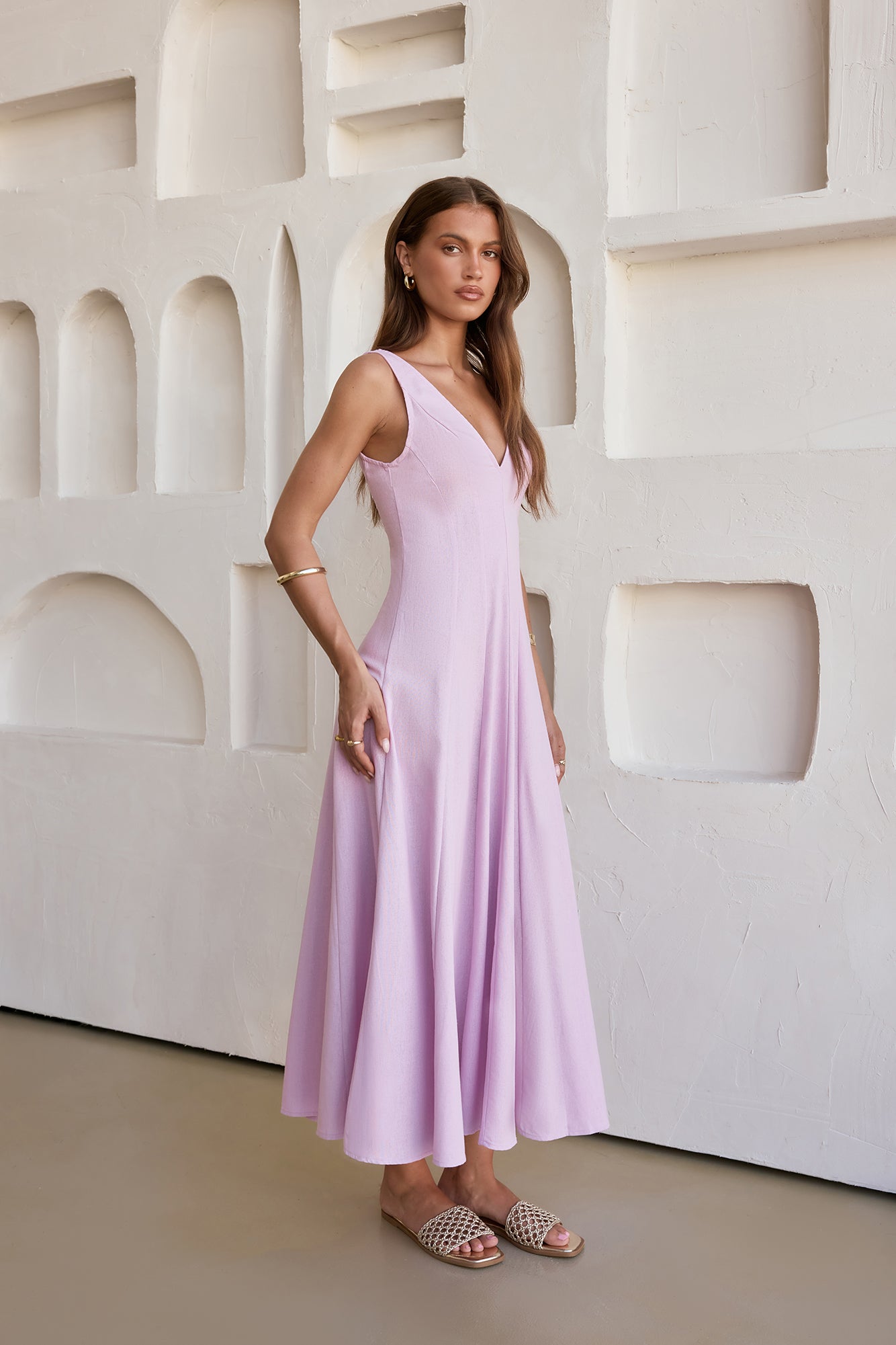Damen Maxikleid mit V-Ausschnitt aus Baumwolle Jully