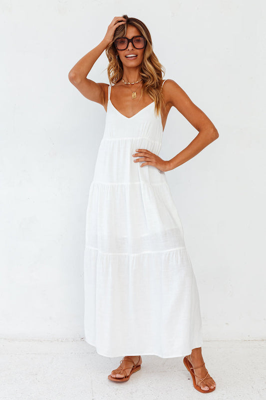 Damen Maxikleid mit V-Ausschnitt aus Leinen Jully