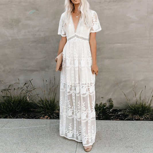 Damen Maxikleid mit V-Ausschnitt aus Viskose Jully