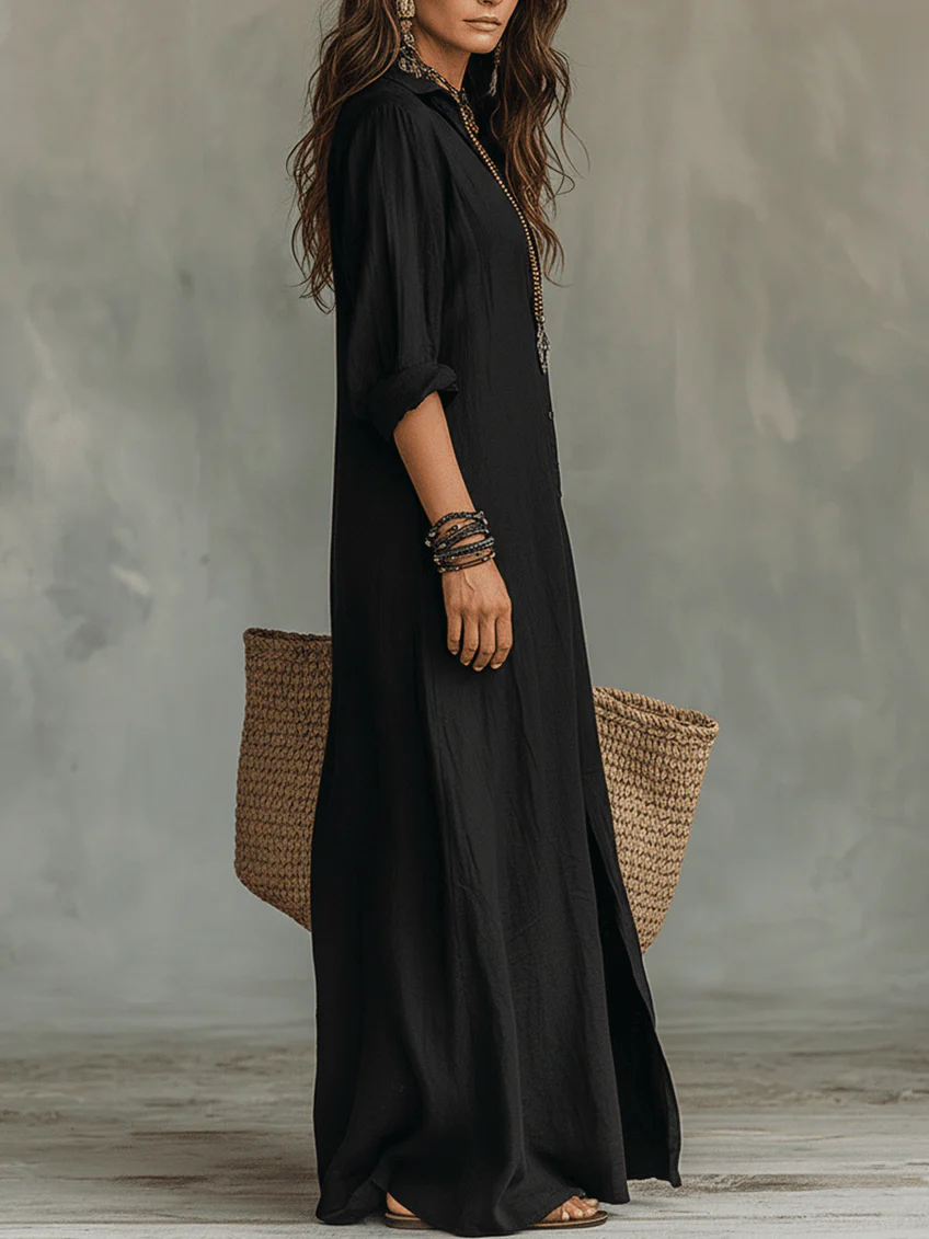 Damen Maxikleid mit V-Ausschnitt in Fließender Form Jully