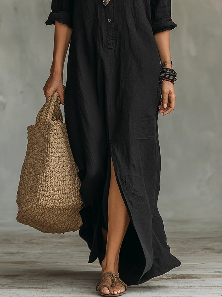 Damen Maxikleid mit V-Ausschnitt in Fließender Form Jully
