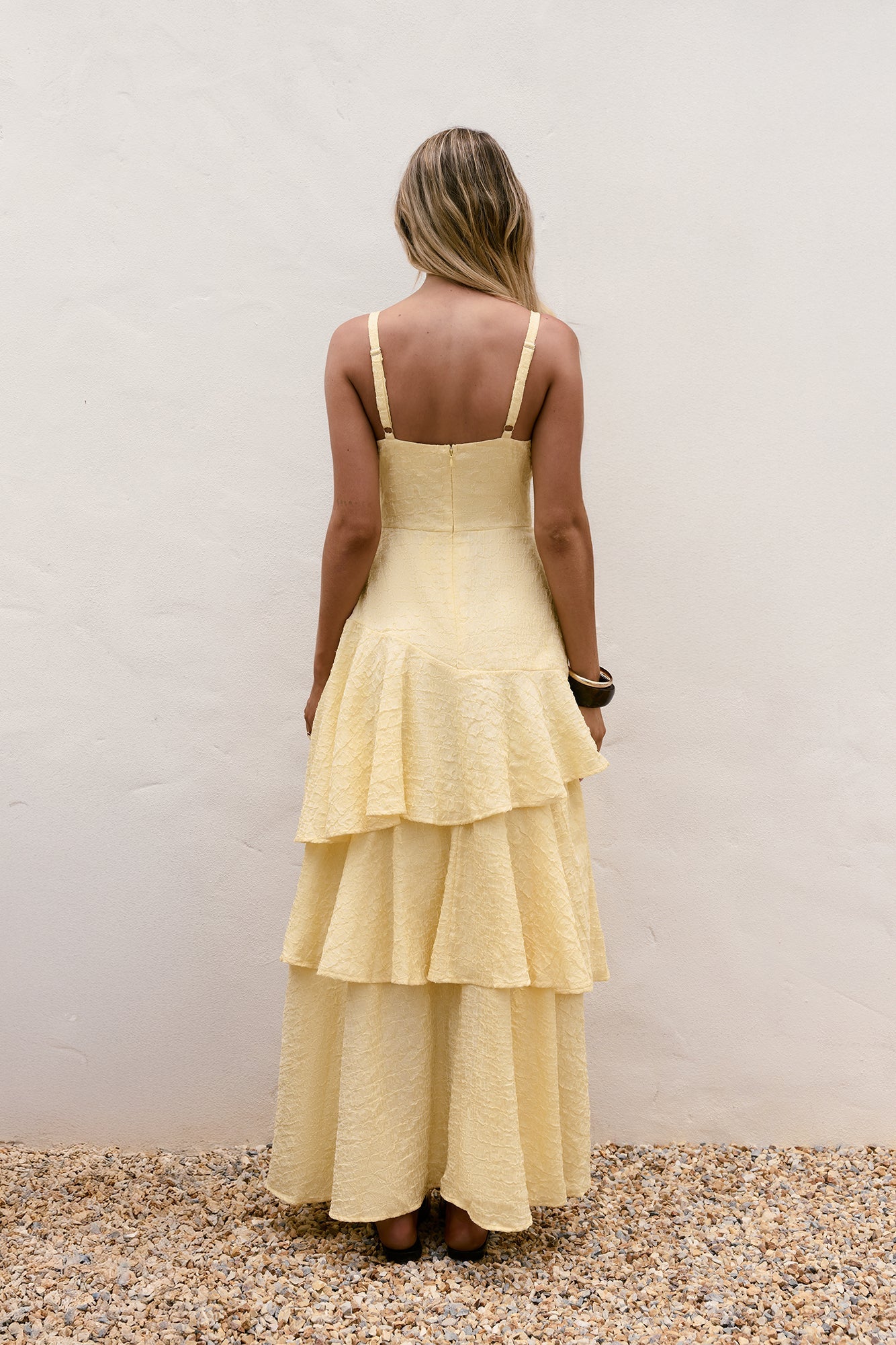 Damen Maxikleid mit V-Ausschnitt in Gelb Jully