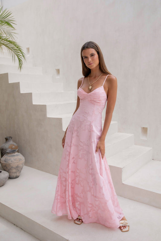 Damen Maxikleid mit V-Ausschnitt in Rosa Jully