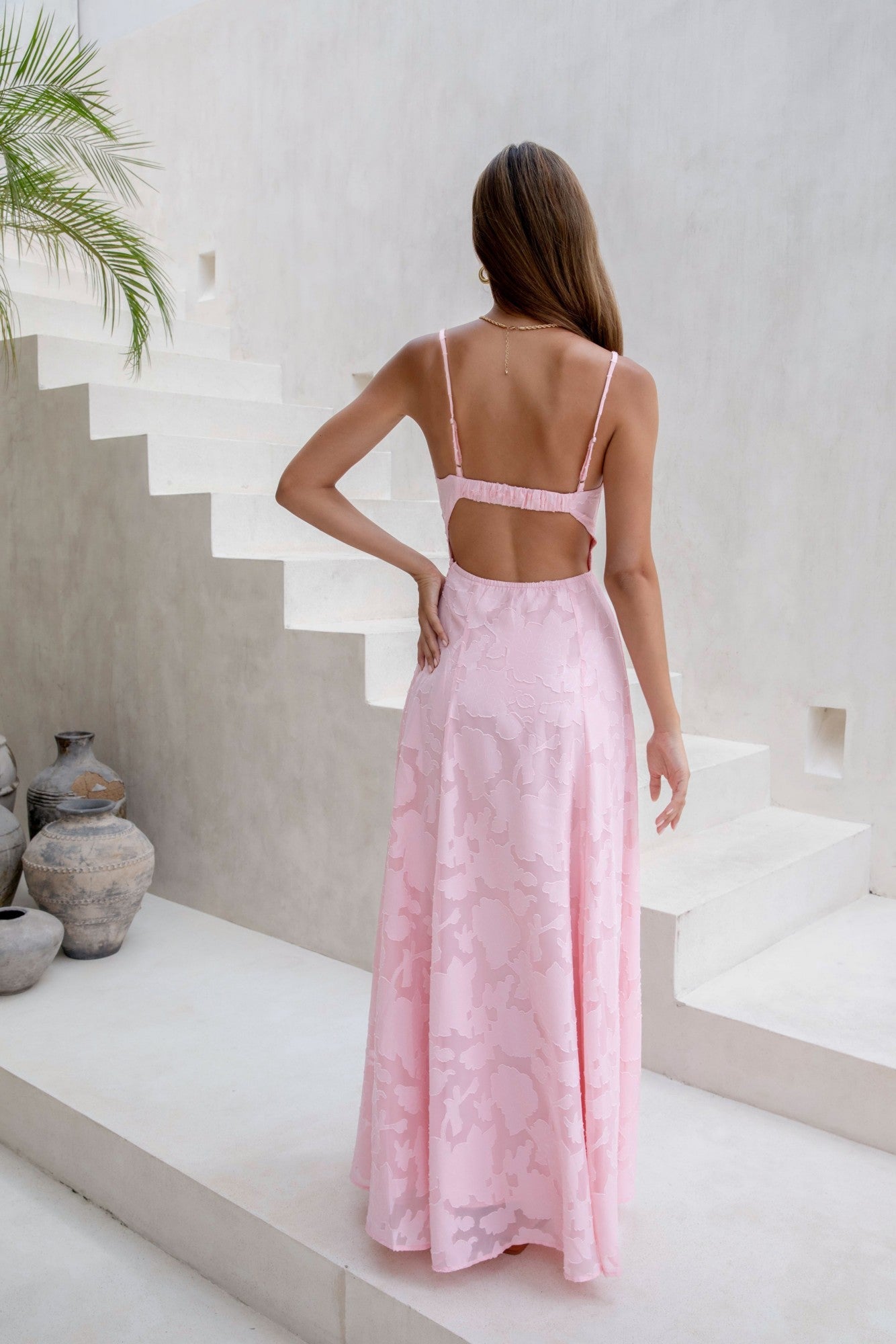 Damen Maxikleid mit V-Ausschnitt in Rosa Jully