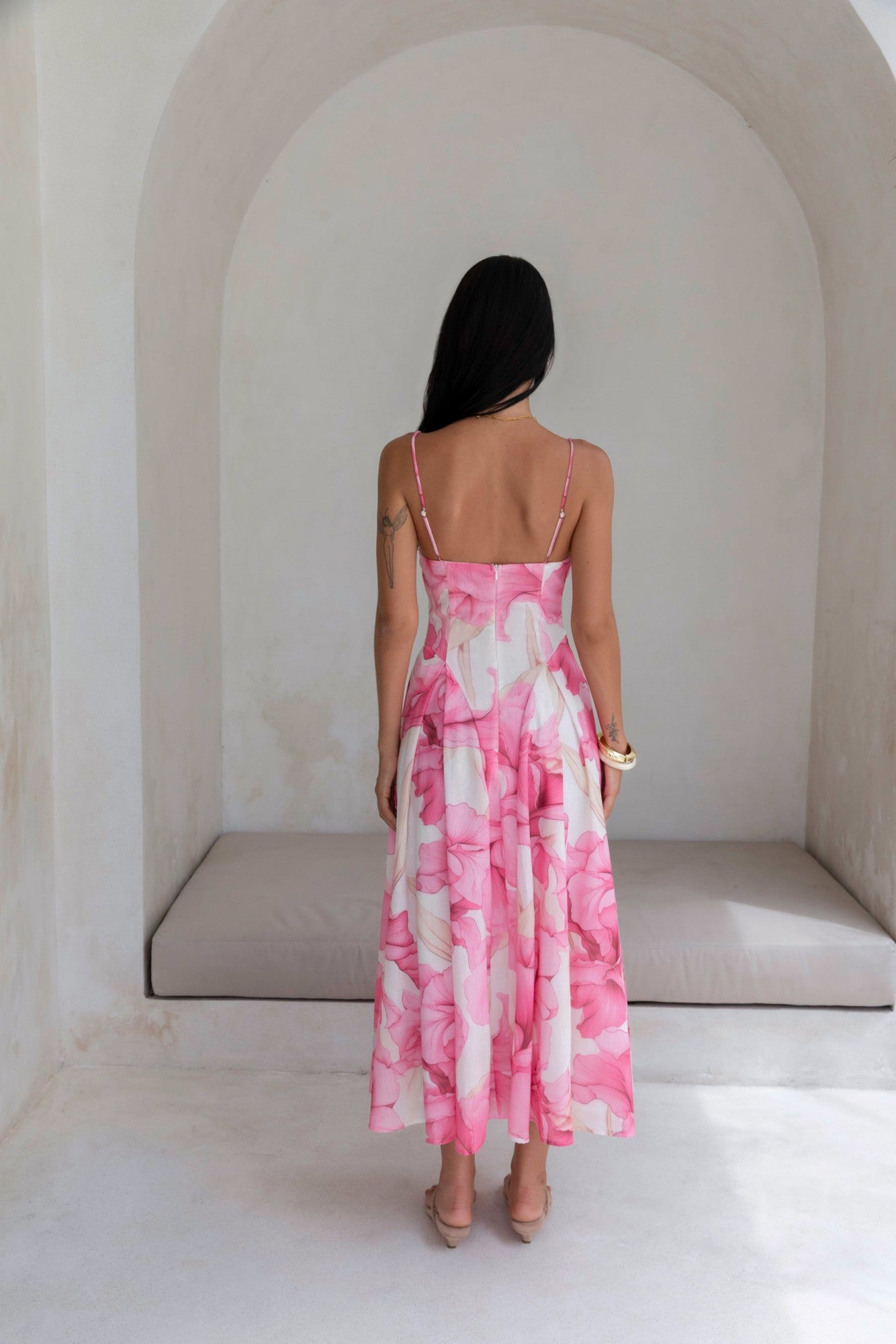 Damen Maxikleid mit V-Ausschnitt in Rosa Jully