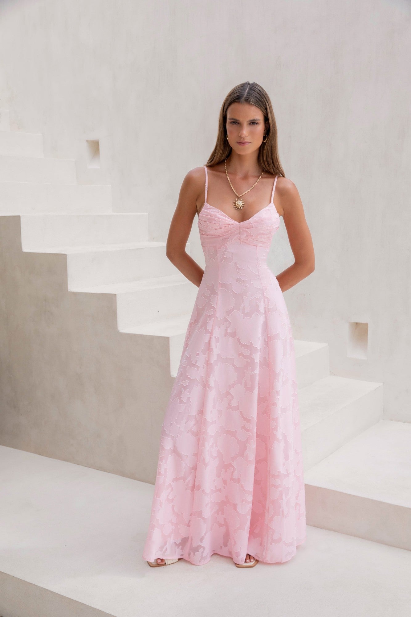 Damen Maxikleid mit V-Ausschnitt in Rosa Jully