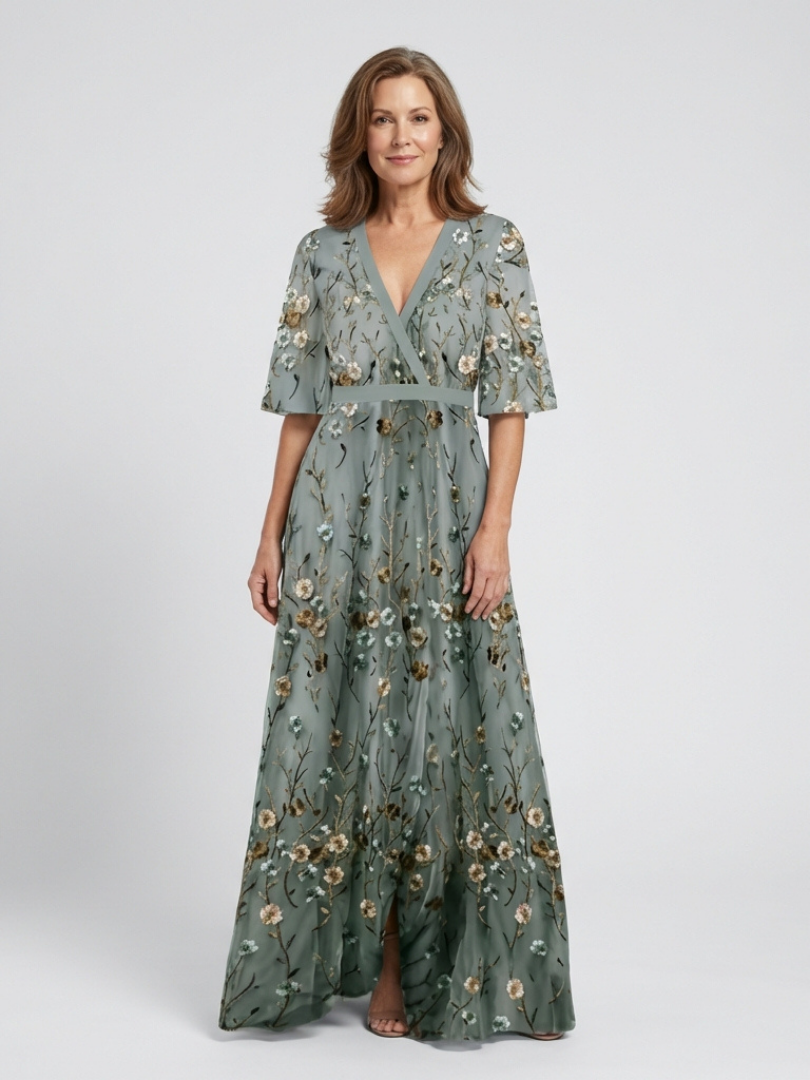 Damen Maxikleid mit V-Ausschnitt und Blumenmuster Jully