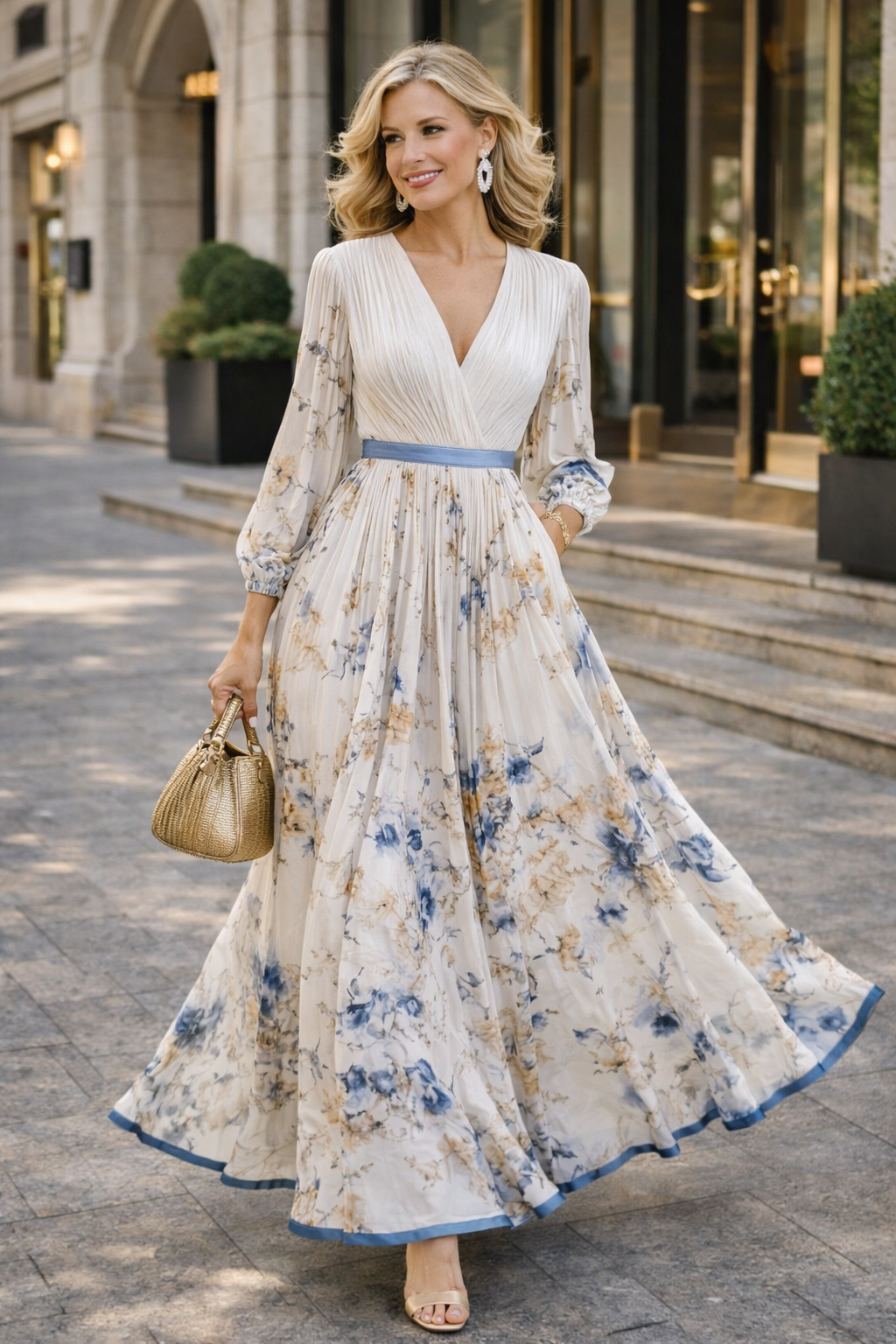 Damen Maxikleid mit V-Ausschnitt und Blumenmuster Jully