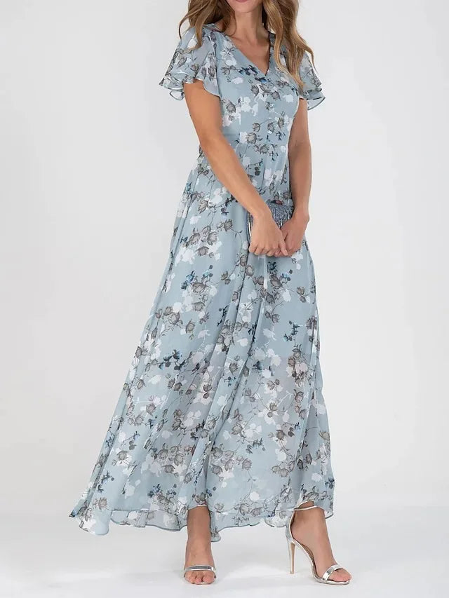 Damen Maxikleid mit V-Ausschnitt und Blumenmuster Jully