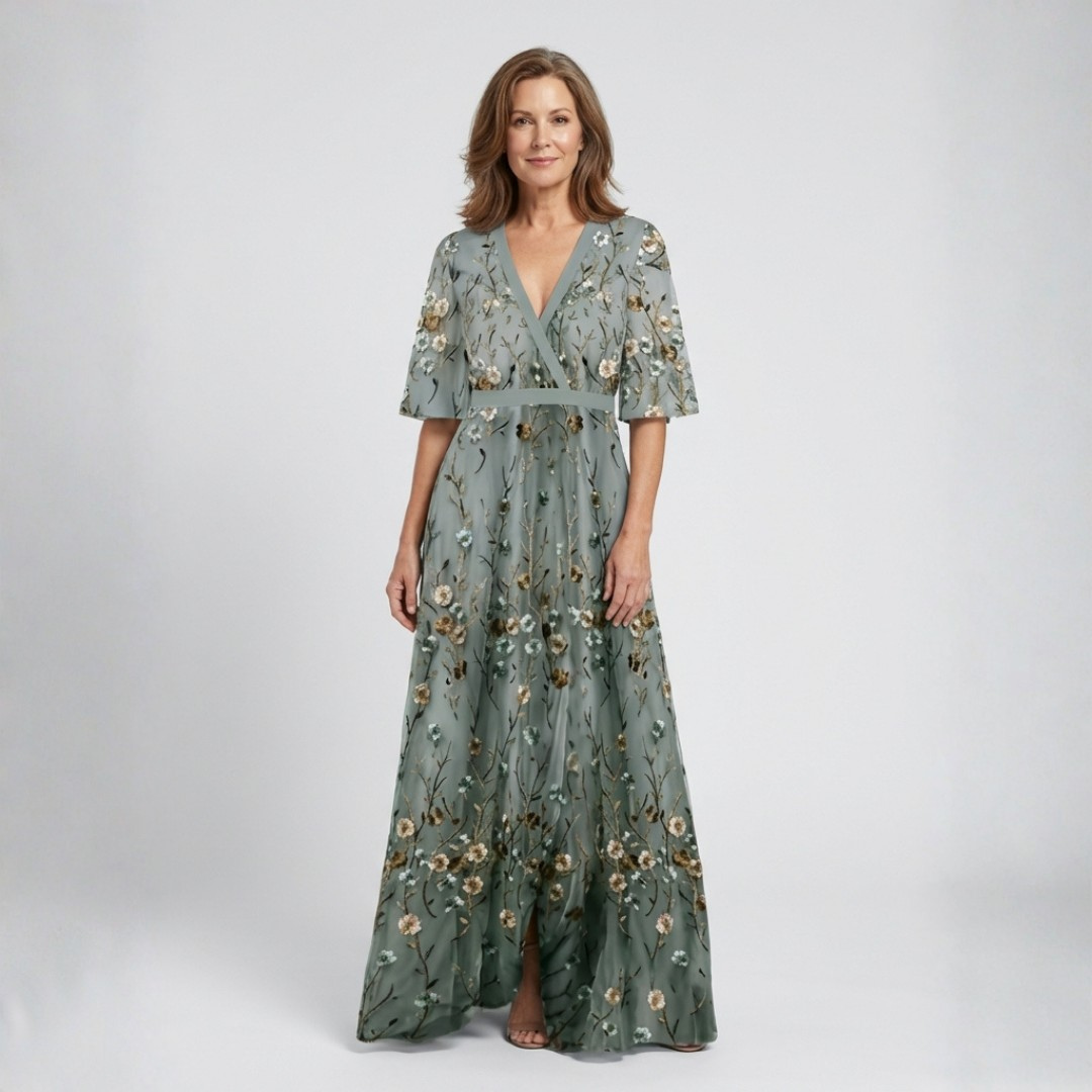 Damen Maxikleid mit V-Ausschnitt und Blumenmuster Jully