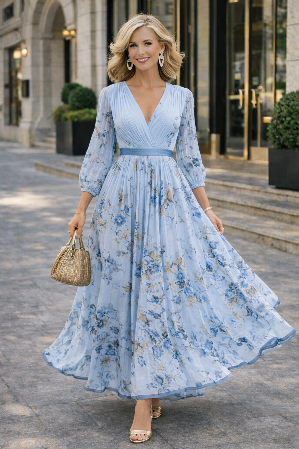 Damen Maxikleid mit V-Ausschnitt und Blumenmuster Jully