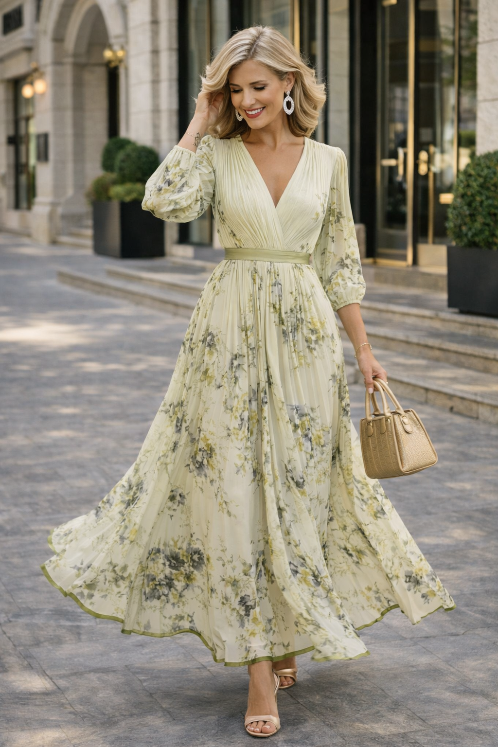 Damen Maxikleid mit V-Ausschnitt und Blumenmuster Jully