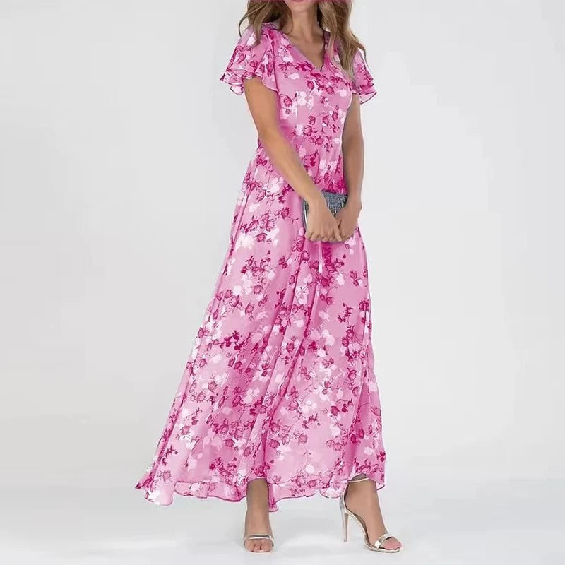 Damen Maxikleid mit V-Ausschnitt und Blumenmuster Jully