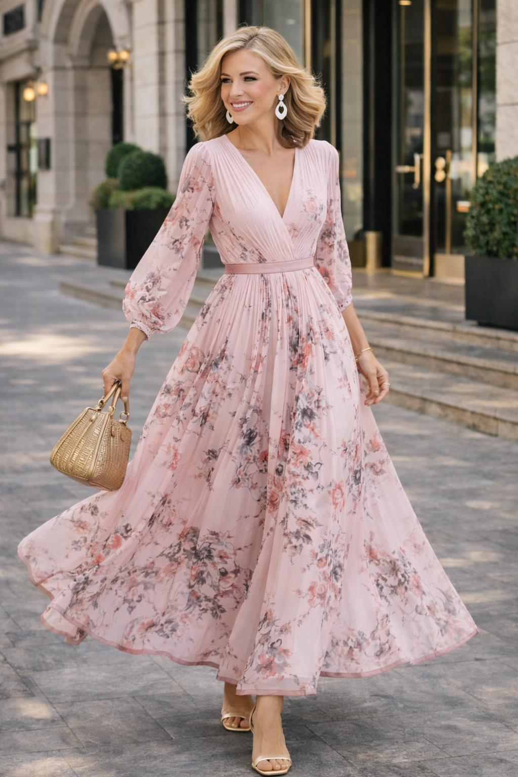 Damen Maxikleid mit V-Ausschnitt und Blumenmuster Jully