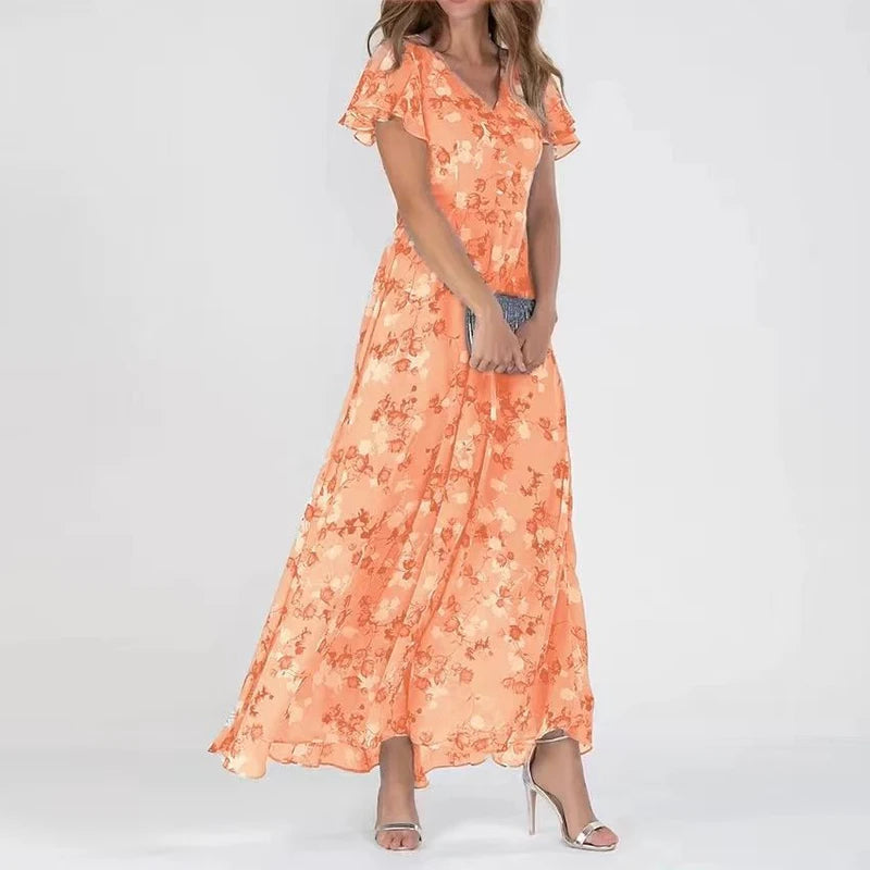 Damen Maxikleid mit V-Ausschnitt und Blumenmuster Jully