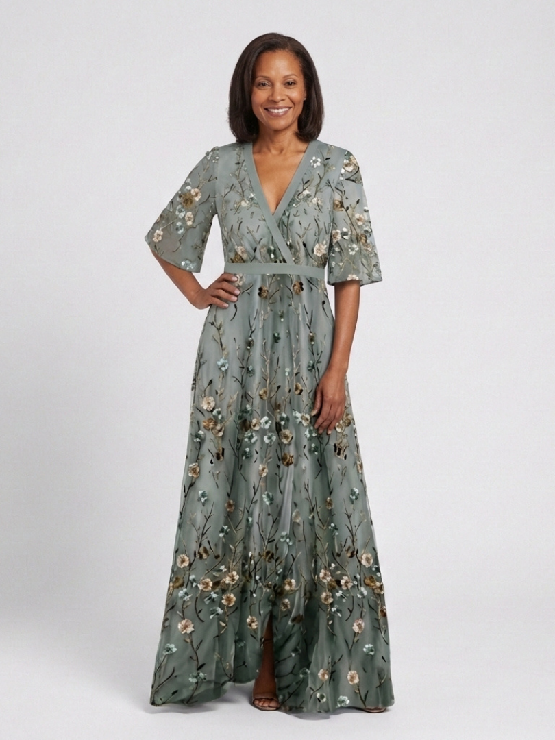 Damen Maxikleid mit V-Ausschnitt und Blumenmuster Jully