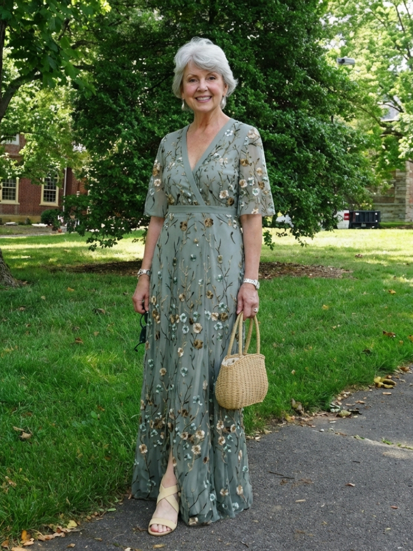 Damen Maxikleid mit V-Ausschnitt und Blumenmuster Jully